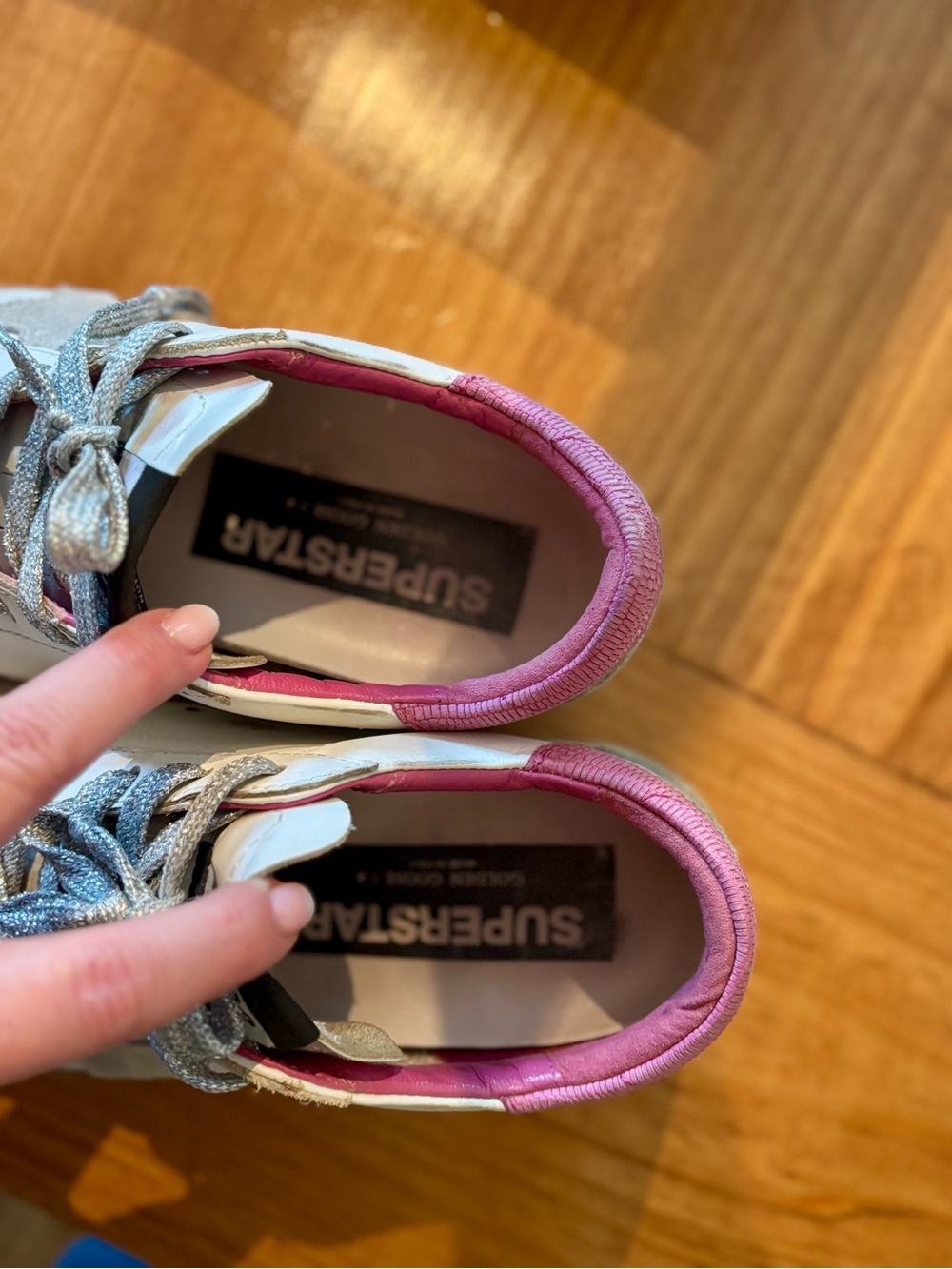 Golden Goose Superstar White Sneakers with Pink Lizard Lining and leather Star - Picture 2 of 10